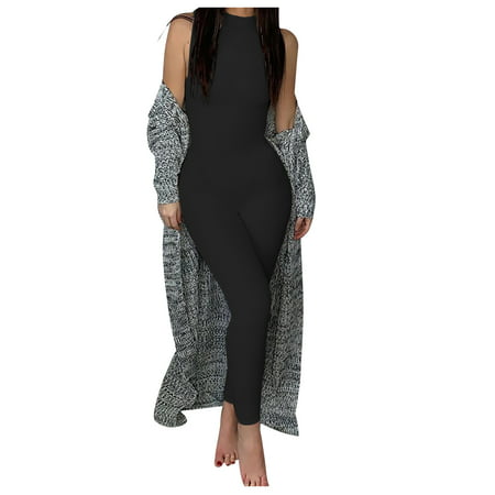 GWAABD T Length Jumpsuits High Sports Sleeveless Fashion Solid Waist Women S Color Jumpsuit Casual Plus Size Jumpsuit
