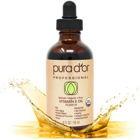 PURA D or Organic Vitamin E Oil Blend (4oz / 118mL) 70 000 IU 100% Pure Natural Hexane Free Bath Oil - Sweet Almond  Apricot  Jojoba  Argan  Rosehip  