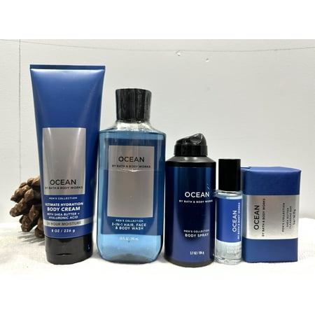Bath & Body Works Ocean Men S Collection 5 Piece Gift Set (Body Cream 8 Oz.  Shower Gel 10 Fl. Oz.  Body Spray 3.7 Oz.  Travel Size Cologne 3.7 Fl. Oz