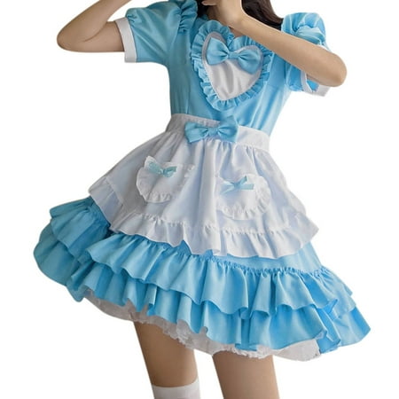 Womens Summer Sun Dresses Fashion Maid Outfit Cute Maid Outfit Dress Set