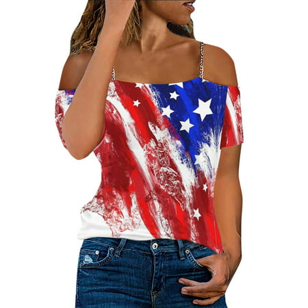 CLZOUD Woman Elegant Casual Blouse Red Ladies Chain Sling Printed Imitation Cotton Short Sleeved T Shirt Blouse M