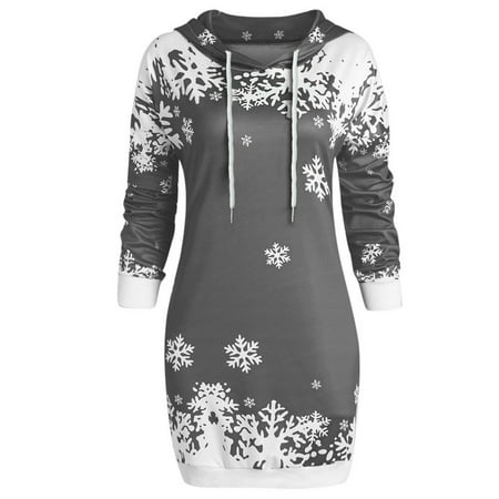 GWAABD Fashion Hoodies for Women Fashion Women Dress Merry Snowflake Printed Top Hooded Long Sweatshirt Blouse Sweatshirt Dress