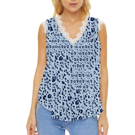 CLZOUD Women Halter Camisole Blue Women S Summer Gradient Sleeveless Lace V Neck Casual Style Tank Top Xxl