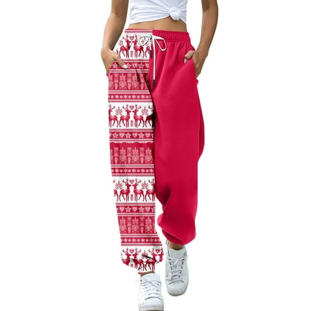 GWAABD Flare Pants with Pockets Women S Christmas Print Bottom Sweatpants Pockets High Waist Sporty Gym Fit Jogger Pants Long Trousers