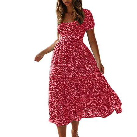 GWAABD Women S Spring Satin Dress Long Sleeve Tie Waist Sleeve Dress Puff Daisy Neck Women Printing Little Fashion Women S Dress