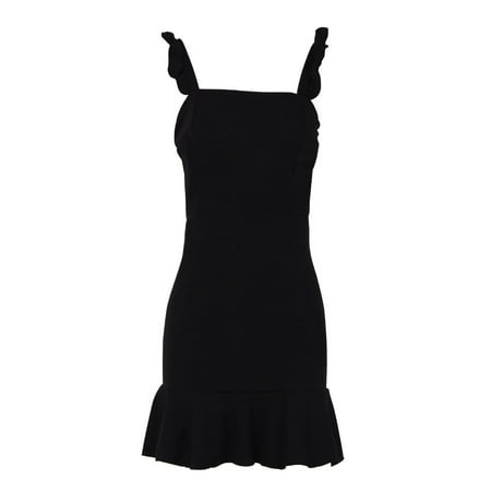 CLZOUD Dress for Women Casual Black Polyester Fashion Dress Womens Sleeveless Evening Party Mini Dress Ladies Dress S