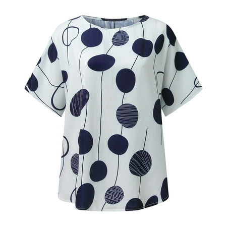 CLZOUD Casual T Shirt Women White Plus Size Womens Print Casual Dot Print Short Sleeve Casual Loose Pullover Sweatshirt Tops S