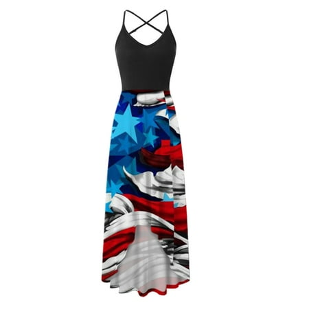 Eczipvz Summer Dresses for Women 2023 Womens American Flag Star Striped Tank Mini Dress Summer V-Neck Dresses 4th of July Tank Short Dress Red S