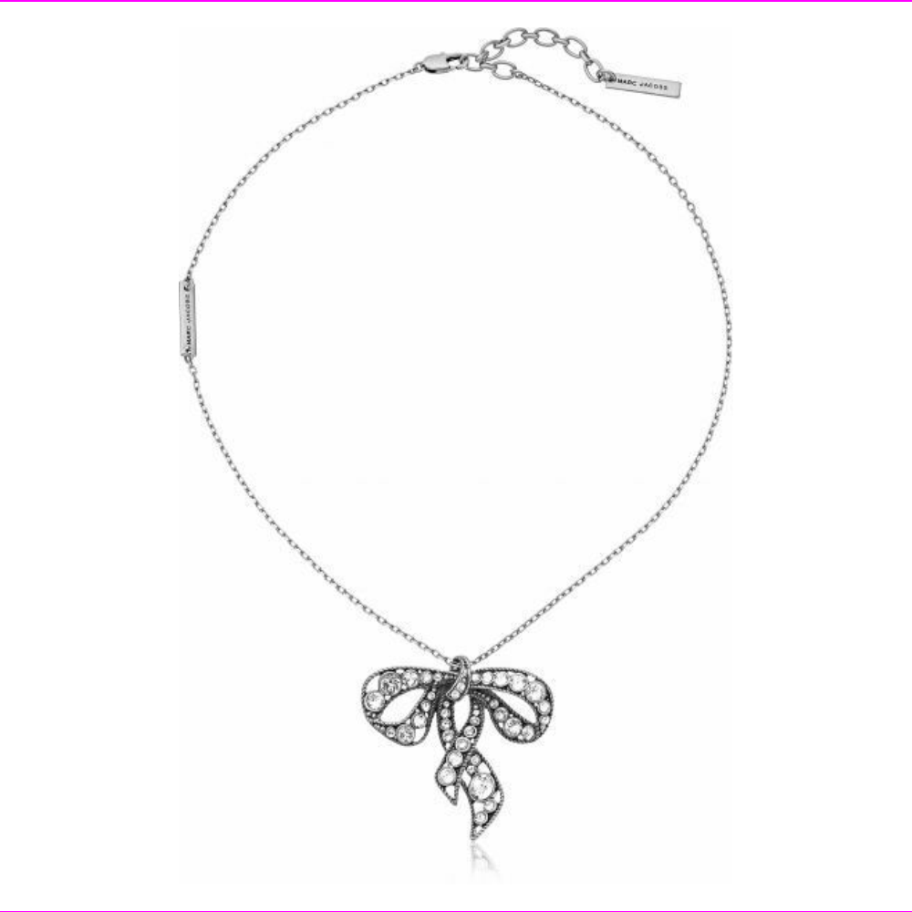 Marc Jacobs Bow Pend Jet/Antique SilverTone/Fashion Necklace Adjustable Closure