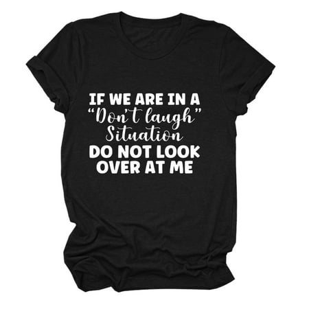 CLZOUD Women S Camisole Black Women Casual Letter Print Short Sleeve Round Neck Loose Splice T-Shirt Blouse Tops M