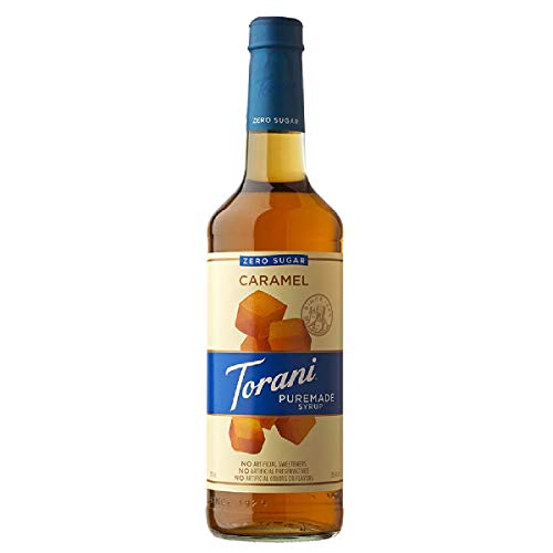 Torani Puremade Syrup  Zero Sugar Caramel Flavor  Glass Bottle  Natural Flavors  25.4 Fl. Oz.  750 ML