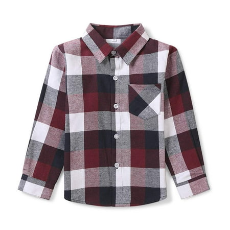 Boys  Girls  Plaid Flannel Shirt Long Sleeve Button Down Buffalo Checkered Shirt G006 Red Blue Tag 140CM - 6 Year