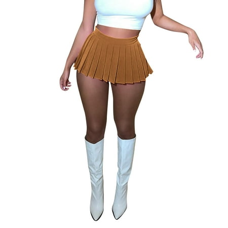 GWAABD Vintage Skirt Womens Mini Pleated Skirt Club High Elastic Tennis Skating Skirt a Line Skirt