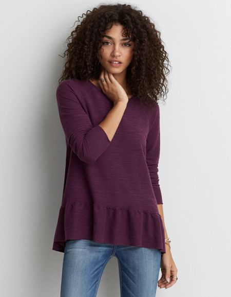 Ae Long Sleeve Ruffle Top