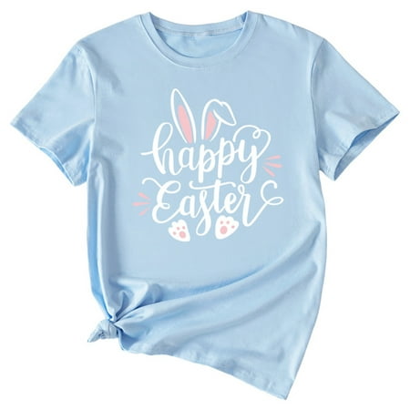 ELFINDEA Dresses for Women 3119 Easter Women Lady Letter Printed Short Sleeve T-shirt Casual Loose Top Tunics 3XL
