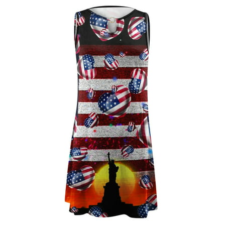 Eczipvz Summer Dresses for Women 2023 Women S Stars Stripes American Flag Spaghetti Strap Sleeveless Tunic Dress Black 3XL