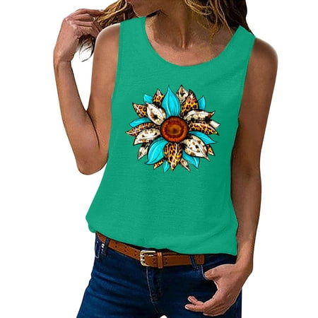 CLZOUD Women S Sleeveless Workout Tank Tops Green Women Sleeveless Summer Tops Tank Top Cute Flower Bouquet Casual Vacation Shirt Top Xxl