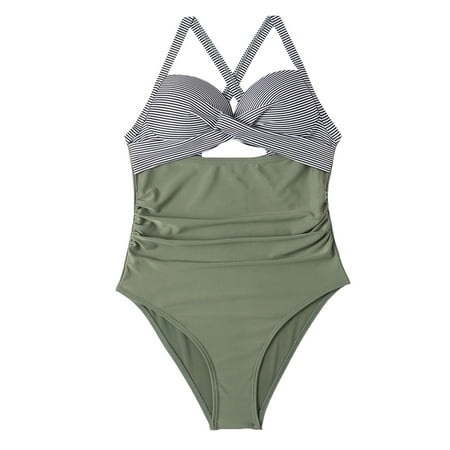 CLZOUD Summer Swimming Suit Green up Swimsuit High Women Suit Monokini Waist Bathing OnePiece Wrap Push Swimwear Swimwears Tankinis Set Xl