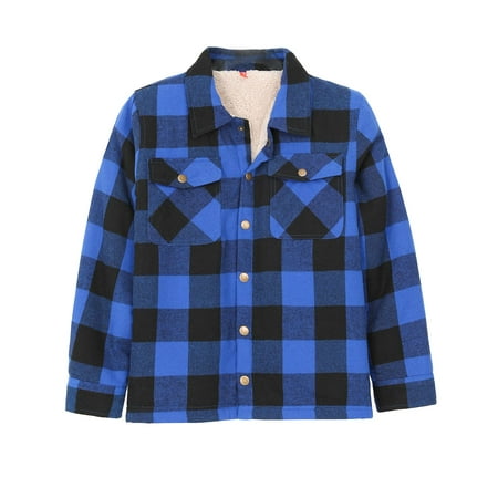 ZENTHACE Kids Girls Sherpa Lined Flannel Jacket Fleece Lined Buffalo Plaid Flannel Shirt Jacket Shacket Coat C Blue S Size 5-6