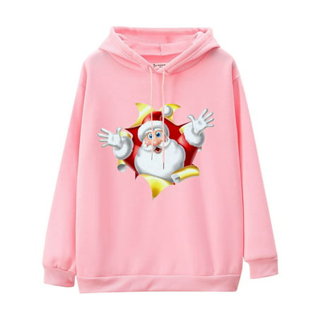 GWAABD Women S Sweatshirt Ladies Casual Solid Color Print Long Sleeve Pullover Hooded Sweatshirt
