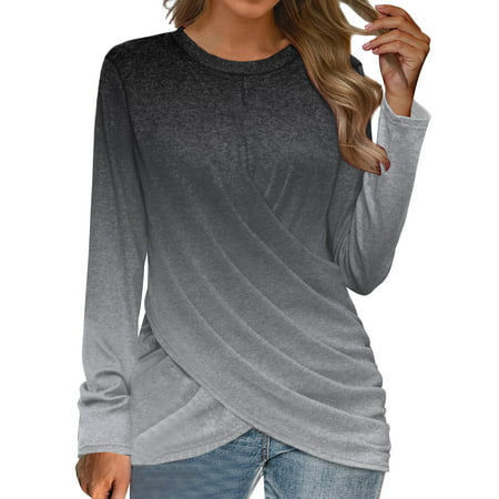 CLZOUD T Shirt for Women Grey Womens Long Sleeve Tops Twist Front Tunic Tops L
