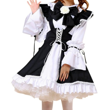 PhoneSoap Women S Fashion Maid Outfit Cute Maid Outfit Dress Set Mini Dress a-Line Sun Dress