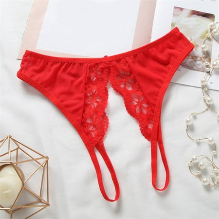 Dmqupv Workout Underwear for Women Women Sexy Floral Lace Briefs with Cute Bow Center Barely There Bras for Women 4742 Underpants Red One Size