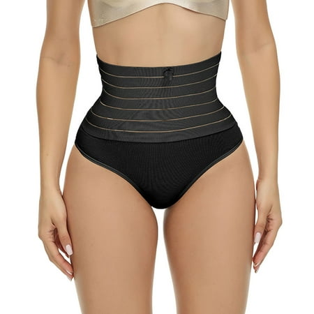 CLZOUD Lingerie for Women Beige Polyester Women Solid Hollow Mesh Elastic Waist Pants Shaping High Waist Underwear Shapewear Xl