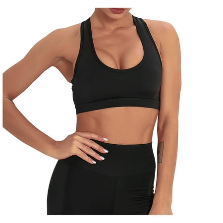 CLZOUD Women S Sleeveless Tops Black Fashion Women S Beauty Back Sports Bra Breathable Solid Color Yoga Vest S