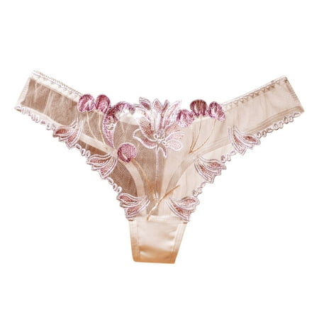 Cathalem Barely There Bras for Women 4742 Women Mesh Full Transparent Embroidery Panties Lingerie Set High Waist Underpants White One Size