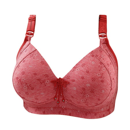Bigersell Soft Bra Women Printed Push-up Together Daily Bra Underwear No Underwire Big & Tall Size Sports Bra for Female  Style 9253  Red 38B