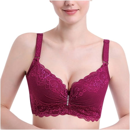 Bigersell Soft Bra Women Fashion Underwire Lace Comfortable Push up Hollow Out Bra Underwear Tall Size Full-Coverage Underwire Bra  Style 4542  Wine 3