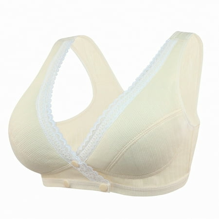 CLZOUD Plus Size Lingerie for Women White Cotton Women S Adjustable Sports Front Closure Extra-Elastic Breathable Lace Trim Bra