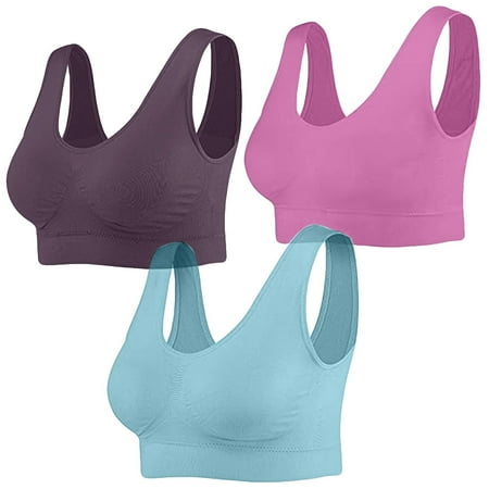 CLZOUD Bra for Women Polyester 3-Pack Seamless Sports Bra Wirefree Yoga Bra with Removable Pads for Women L