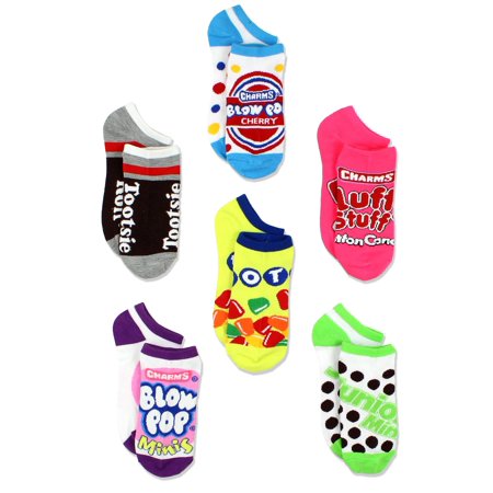 Topps Charms Candy Tootsie Roll Womens 6 Pack Socks (9-11 Womens (Shoe: 4-10)  Multicolor No Show)