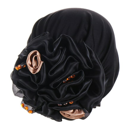 CLZOUD Elastic Headband Black Womens Solid Flowers Head Hat Cap Headwear Turban Cap Slouchy Headwear