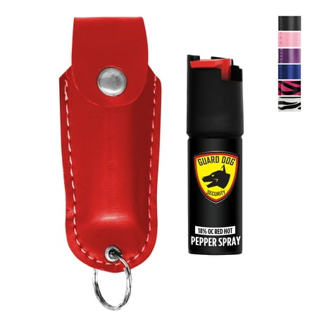 Guard Dog Security Pepper Spray with Leather Keychain Case - 1/2 Ounce | Self Defense Pepper Spray Range up to 16 Ft  Red