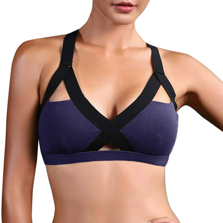 CLZOUD Curve Hem Vest Crop Tank Tops Dark Blue Nylon Spandex Women Fitness Beautiful Hot Yoga Bra Back Plug Cell Phone Pocket Yoga Bra Sports Bra L