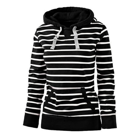 Women Hoodies Clearance Women S Stripe Printing Loose Long Sleeve Tops Casual Sweatshirt
