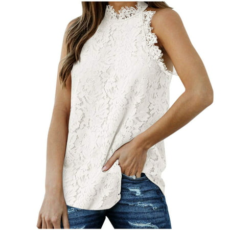 GWAABD Wide Strap Tank Top Women Lace Crochet Hollow Out Tank Tops Casual Blouse Summer Sleeveless Shirts