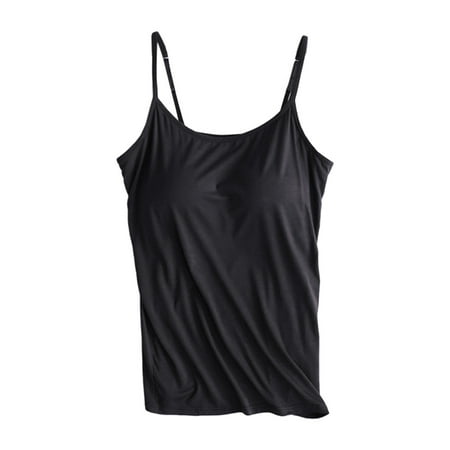 CLZOUD Cami Tops for Women Black Modal Chest Cushion Suspender Tank Top Without Steel Ring Cup Outer Wear Underwear Yoga Sports T Shirt