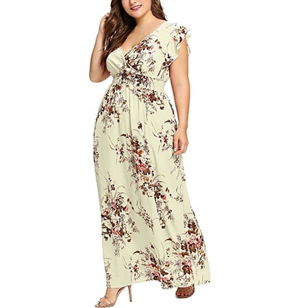 GWAABD Black Dress for Women MIDI Length V Neck Women Dress Size Floral Boho Summer Print Sleeveless Plus Size Dress