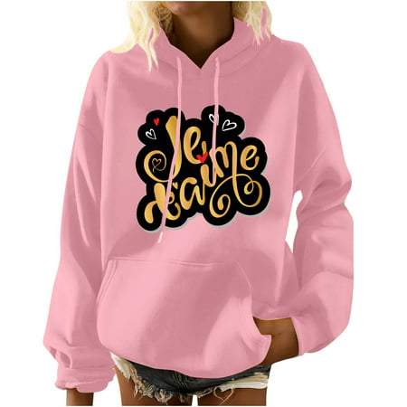 GWAABD Women Long Sleeve Workout Crop Tops Women S Letter Print Long Sleeve Casual Solid Pullover Sweatshirt Loose Hoodie Thick Blouse Top Round Neck 