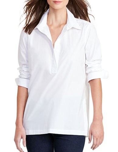 RALPH LAUREN $90 Womens 1229 White Collared Cuffed Casual Top S B+B