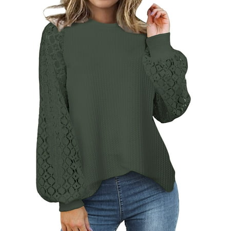 GWAABD Long Sleeve Sweatshirt for Women Women S Casual Solid Color Sweatershirt Long Sleeve Lace Hollow Out Loose Blouse