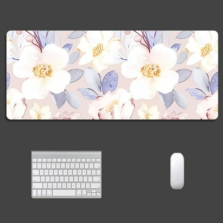 Soft Extra Extended Large Gaming Mouse Pad with Stitched Edges  27.56*11.81 Inch  Desk Pad Keyboard Mat  Non-Slip Base for Office & Home  Flowers and 