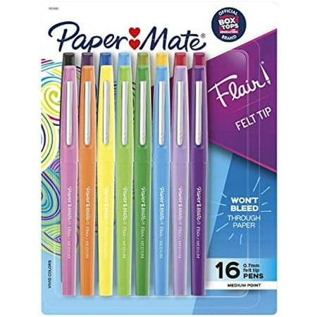 Paper Mate Flair Felt Tip Pens  Medium Point (0.7mm)  Assorted Colors  16 Count