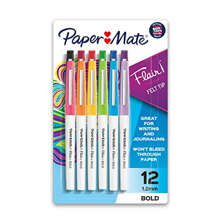 Paper Mate Flair Felt Tip Pens  Bold Tip (1.2 Mm)  Assorted Colors  12 Count