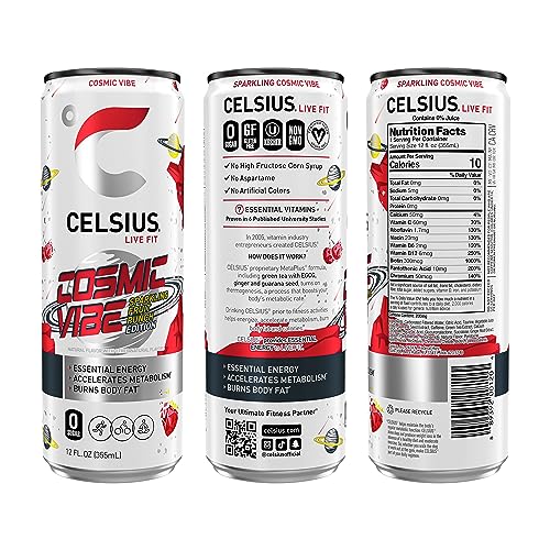 CELSIUS Sparkling Cosmic Vibe  Functional Essential Energy Drink 12 Fl Oz Can (Pack of 12) thumbnail