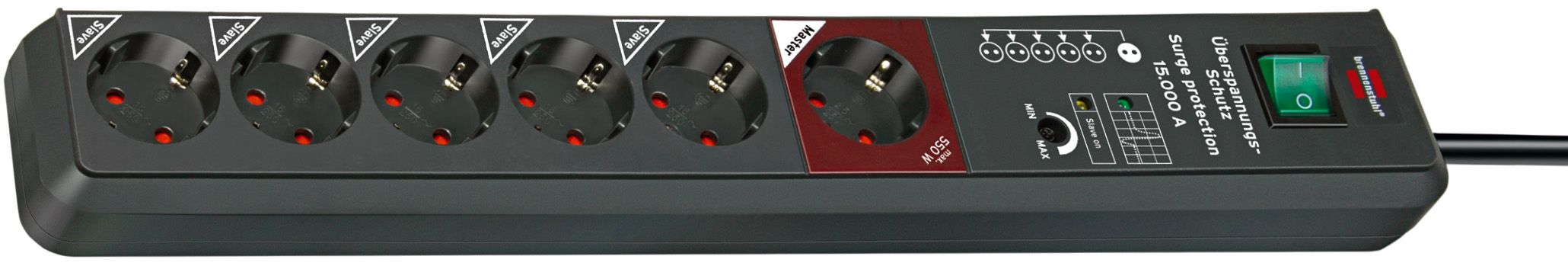 Brennenstuhl Secure-Tec 19.500A Anthracite 6 AC Outlet(s) 3 M